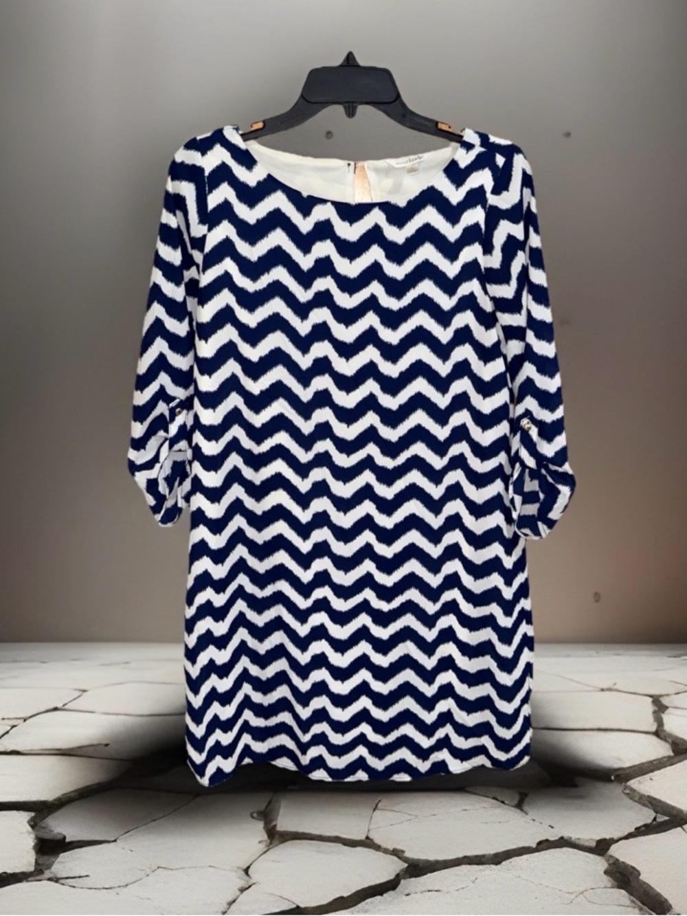 NwoT Charming Charlie Navy and White Zigzag Mini Shift Dress-S